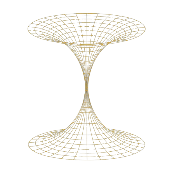 Spiritual Luxe Wear gold vortex sacred geometry symbol featuring a luminous wireframe hourglass energy funnel with mirrored circular grids, transparent background